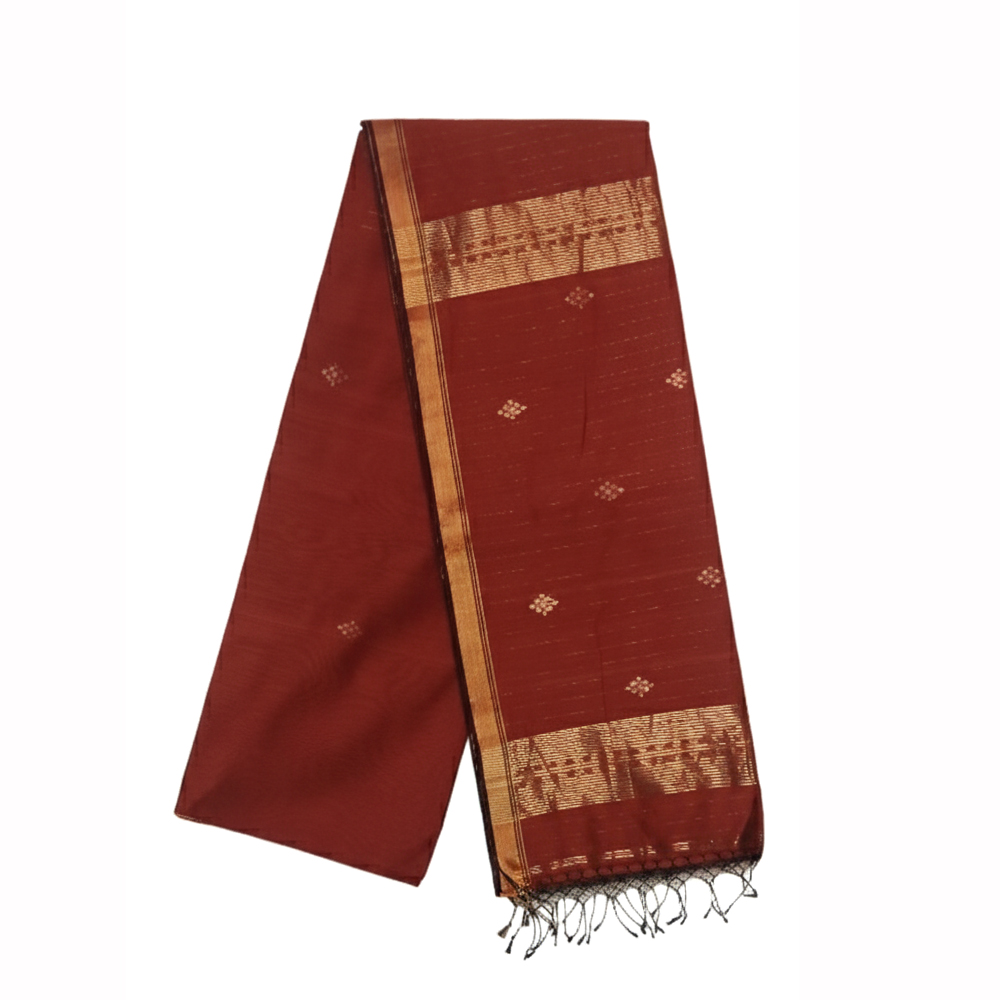 Luxurious Red Cotton Silk Buti Zari Saree (6.5 Meters with Blouse Piece) - View 2