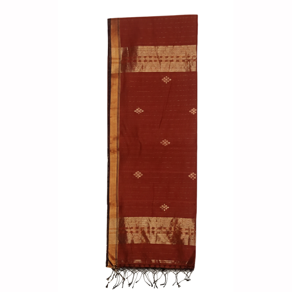 Luxurious Red Cotton Silk Buti Zari Saree (6.5 Meters with Blouse Piece) - View 3