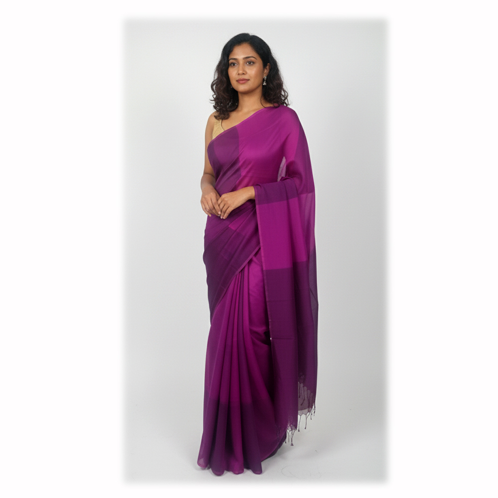  💜 Modern Magenta Silk Cotton Half-and-Half Saree (6.5 Meters with Blouse Piece) - View 4