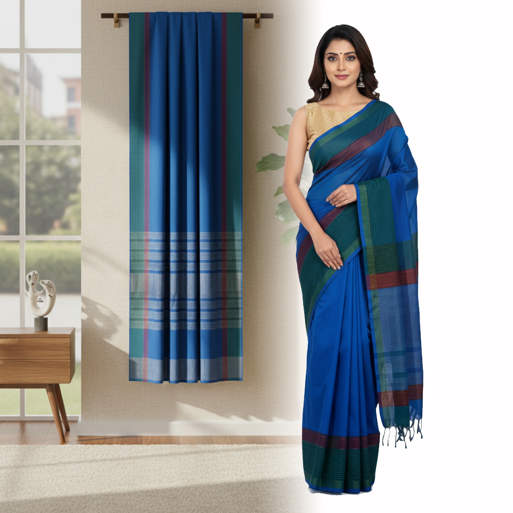 💙 Vivid Royal Blue Dabi Cotton Saree (5.5 Meters) - View 4