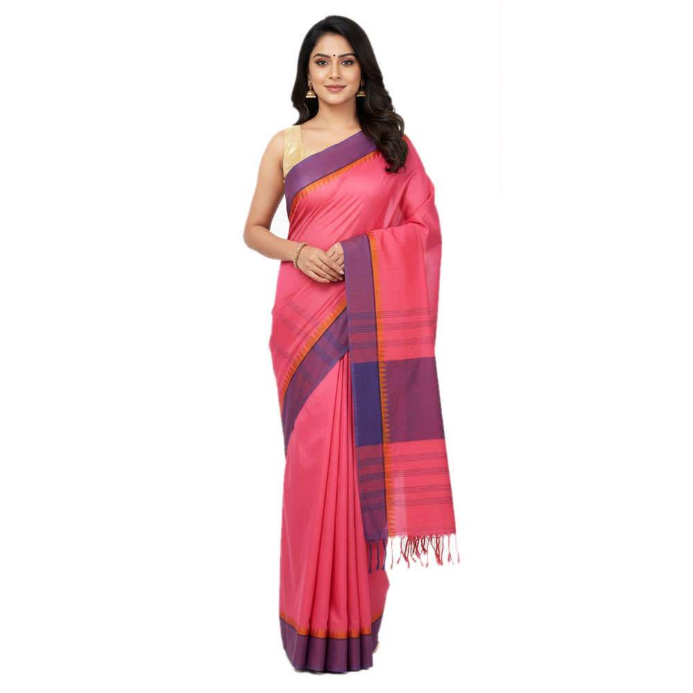💖 Radiant Fuchsia Dabi Cotton Saree (5.5 Meters)