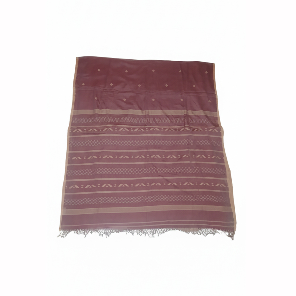 Handloom Pure Cotton Saree (5.5m) | Maroon & Beige Buti Chain Stripe Weave | Lightweight & Ready-to-Wear - View 2