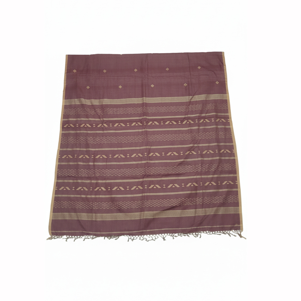 Handloom Pure Cotton Saree (5.5m) | Maroon & Beige Buti Chain Stripe Weave | Lightweight & Ready-to-Wear - View 3