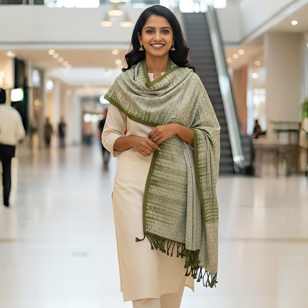 Artisan Crafted Silk Stole with Shibori-Inspired Texture - View 4