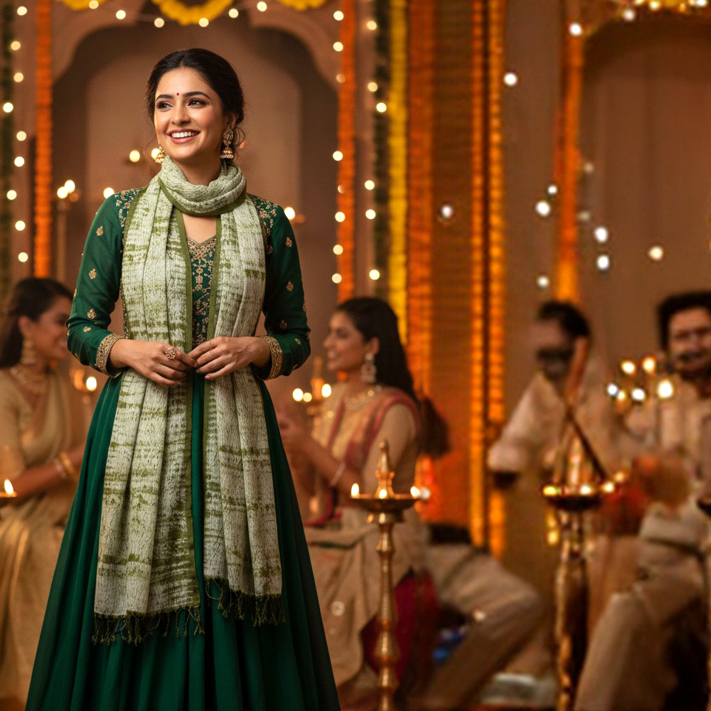 Artisan Crafted Silk Stole with Shibori-Inspired Texture - View 5