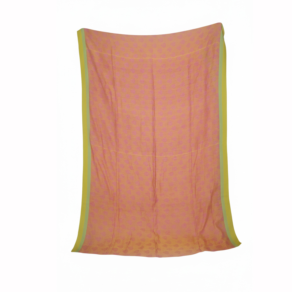 Handloom Pure Cotton Saree (5.5m) | Striking Yellow-Orange & Rani Pink Dual Tone with Heart Buti Weave | Lightweight - View 3