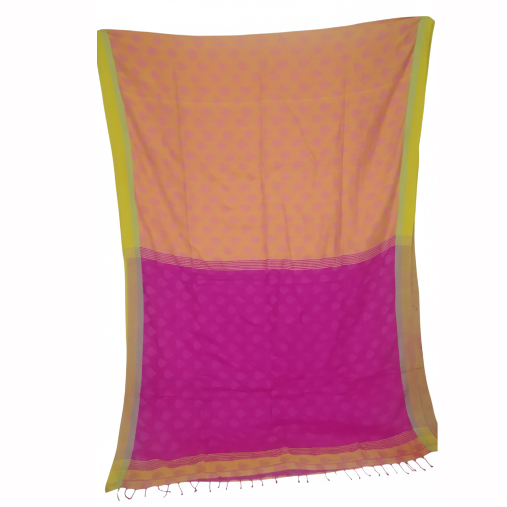 Handloom Pure Cotton Saree (5.5m) | Striking Yellow-Orange & Rani Pink Dual Tone with Heart Buti Weave | Lightweight - View 4