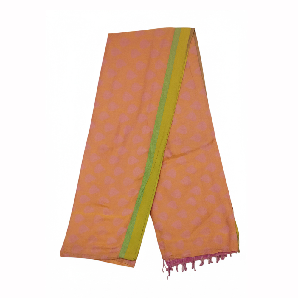 Handloom Pure Cotton Saree (5.5m) | Striking Yellow-Orange & Rani Pink Dual Tone with Heart Buti Weave | Lightweight - View 5