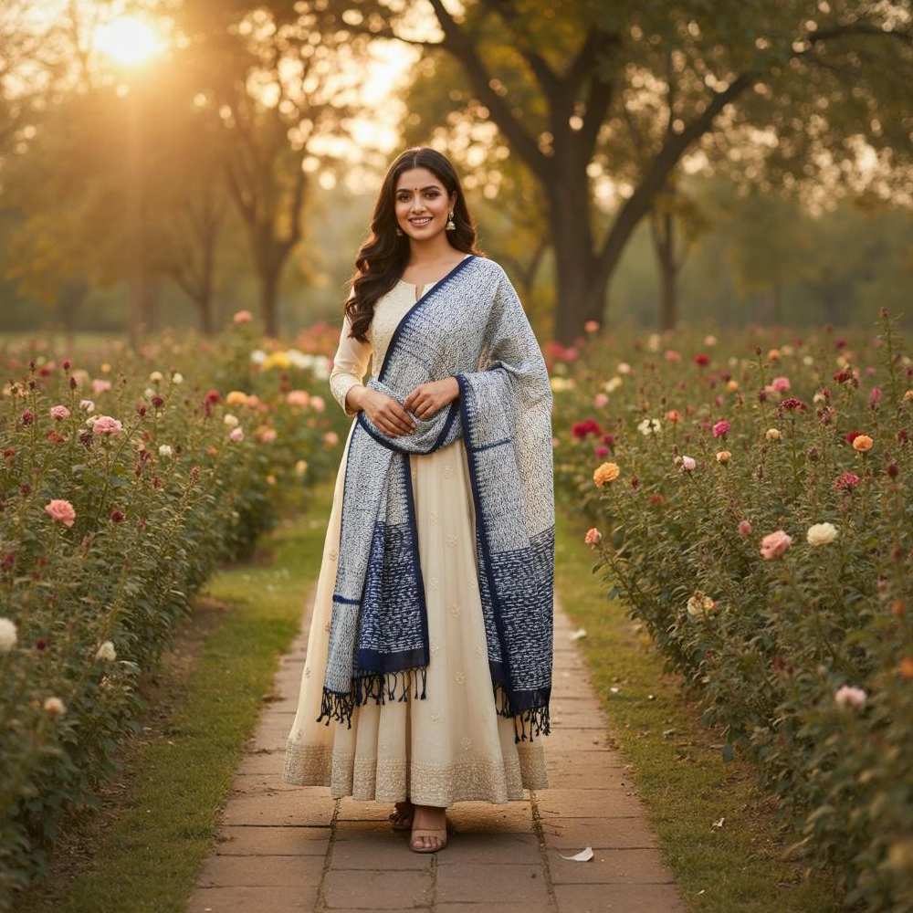 💎 Indigo Dream: Shibori-Inspired Hand-Dyed Pure Silk Stole - View 5