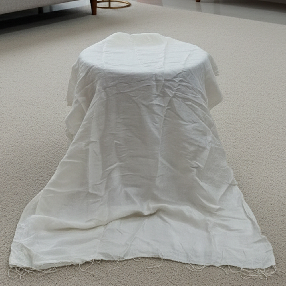 💎 Handloom Luxury: Pure Handloom Silk Stole in Natural White - View 3