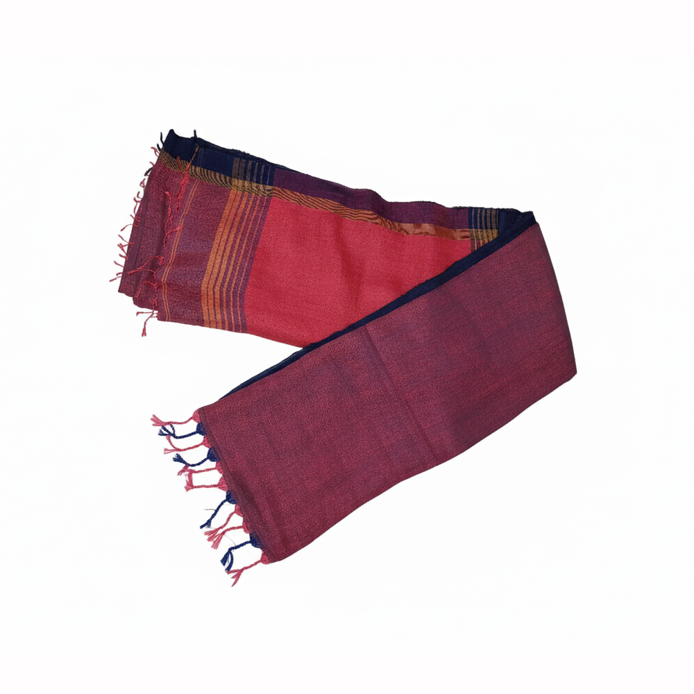 Handwoven Linen Maroon and Navy Blue Combination Saree with Blouse Piece | With Blouse - View 3