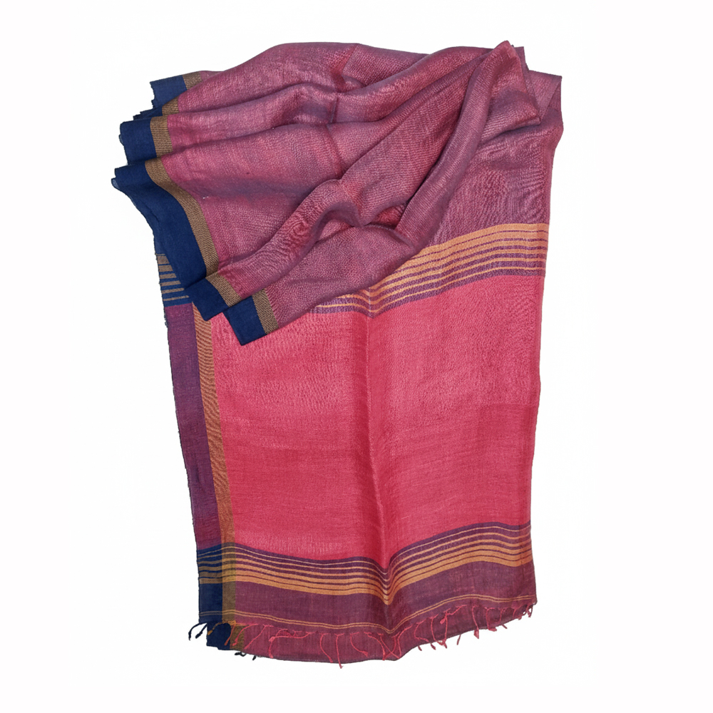 Handwoven Linen Maroon and Navy Blue Combination Saree with Blouse Piece | With Blouse - View 4