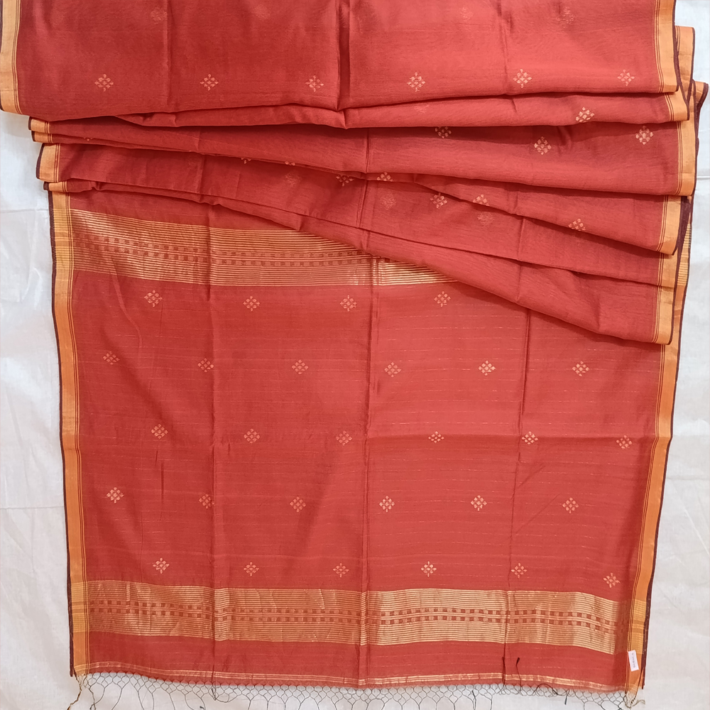 Luxurious Red Cotton Silk Buti Zari Saree (6.5 Meters with Blouse Piece) - View 3