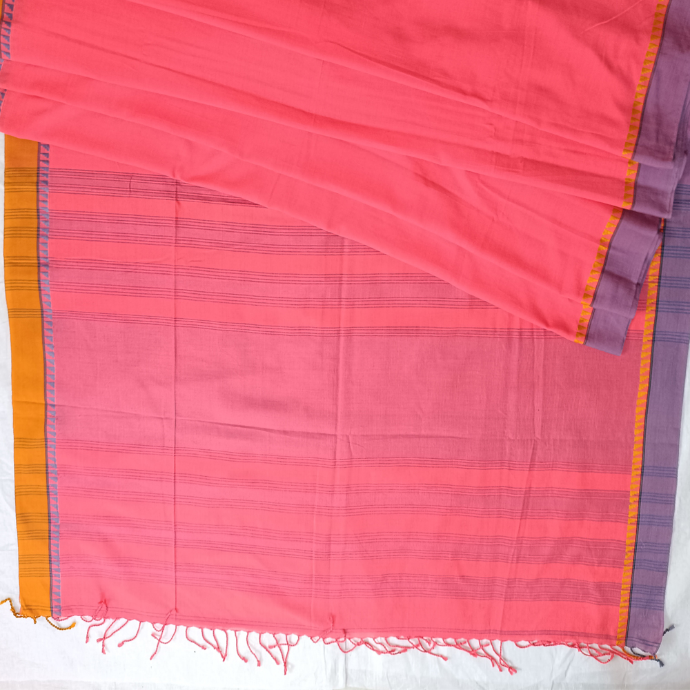 💖 Radiant Fuchsia Dabi Cotton Saree (5.5 Meters) - View 4