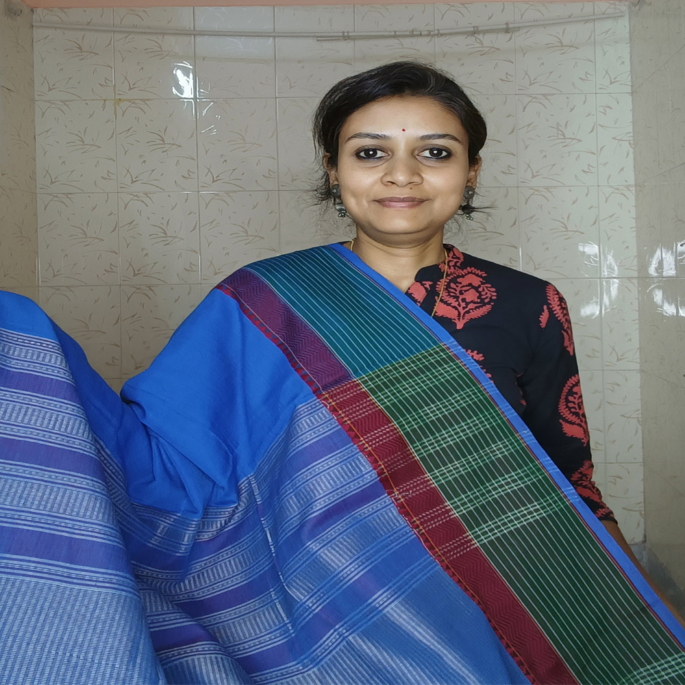 💙 Vivid Royal Blue Dabi Cotton Saree (5.5 Meters) - View 5