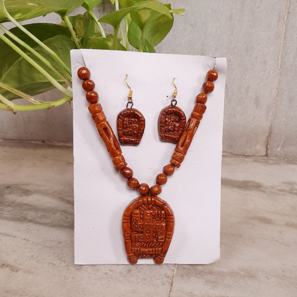 🏺 Handcrafted Terracotta Charm: Artisan Necklace & Earring Set - View 3