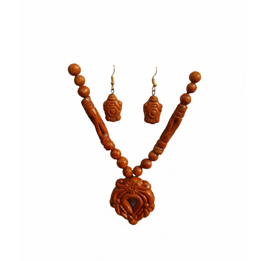 Handcrafted Terracotta Charm: Artisan Necklace & Earring Set