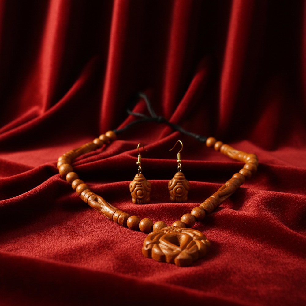 Handcrafted Terracotta Charm: Artisan Necklace & Earring Set - View 3