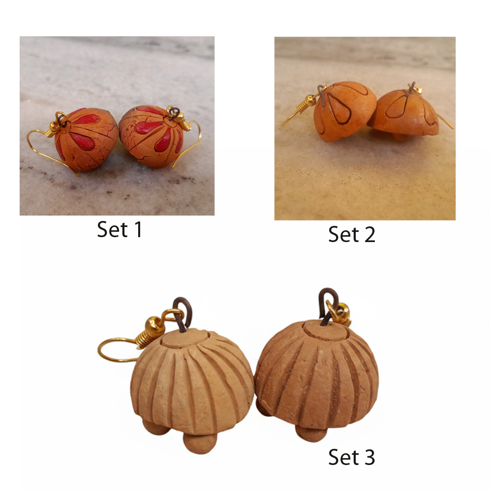 ✨ Terracotta Trio Deal! Set of 3 Handcrafted Earrings (Boho Jhumkas & Drops)