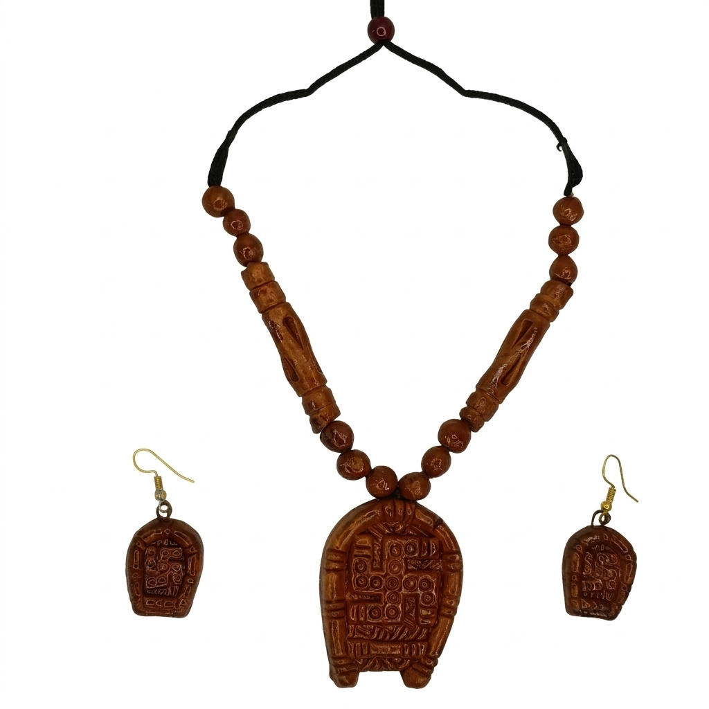 🏺 Handcrafted Terracotta Charm: Artisan Necklace & Earring Set - View 4