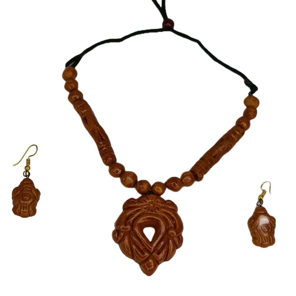 Handcrafted Terracotta Charm: Artisan Necklace & Earring Set - View 3