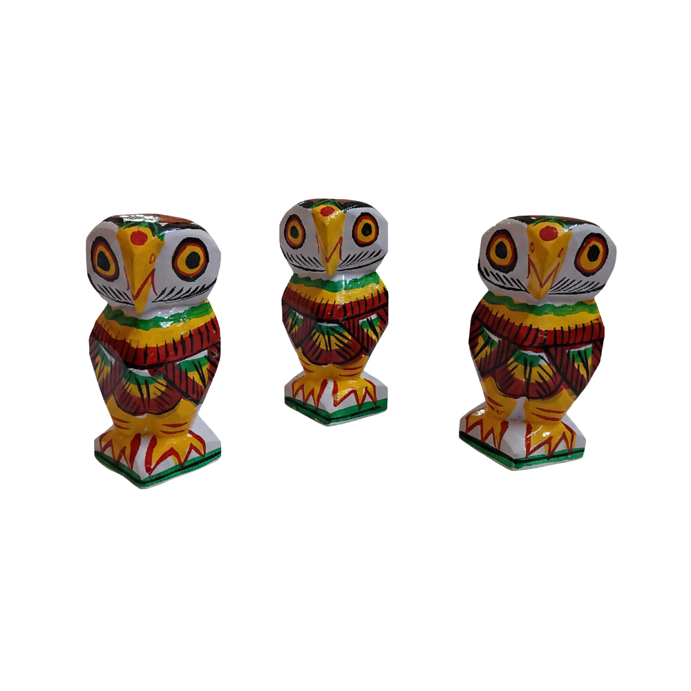🦉 Hand-Painted Wooden Owl Figurines (Set of 3)